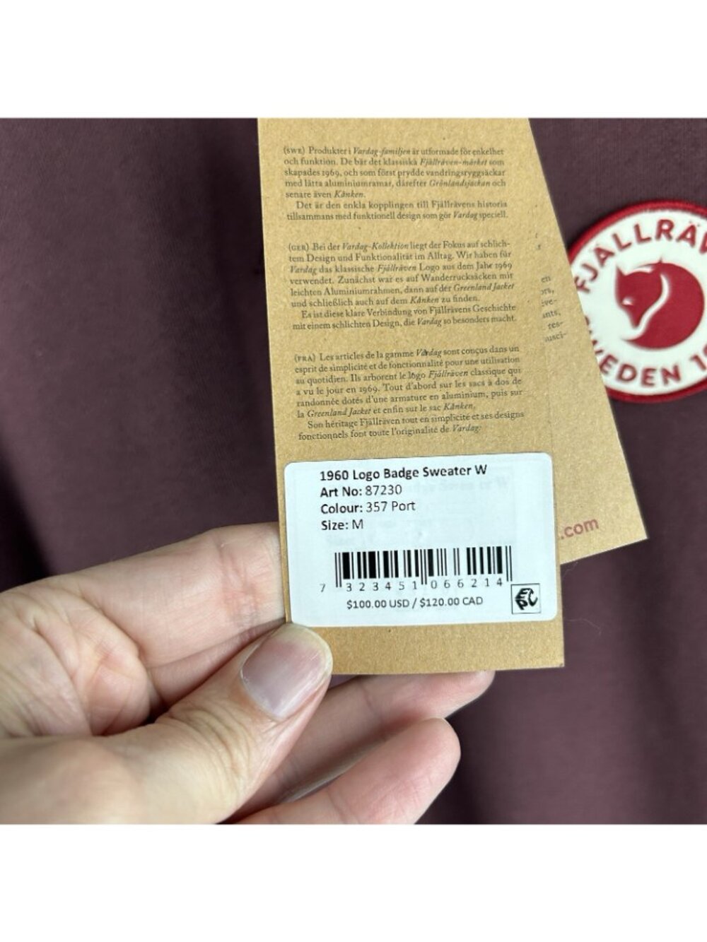 NWT Fjallraven 1960 Logo Badge Sweater Women's Medium Port Red Sweatshirt - Picture 4 of 7